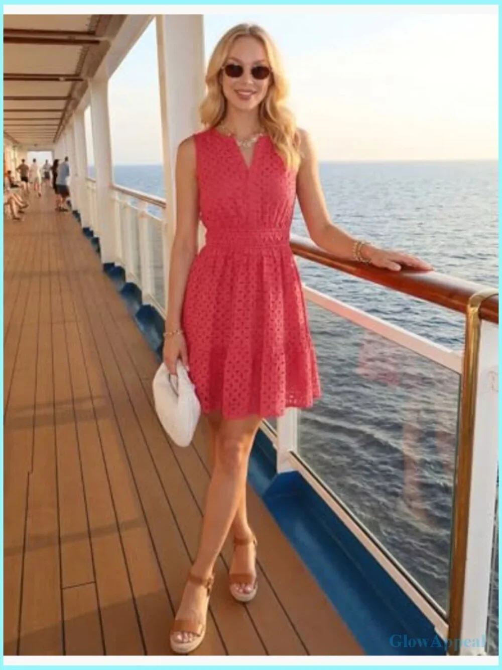Sleeveless Mini Dress V Neck Eyelet Flowy A Line Beach Vacation Sundress